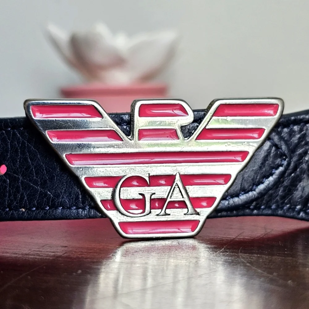 Rare Giorgio Armani Kid's Elastic Waist Pink Braided Logo Eagle Buckle Belt